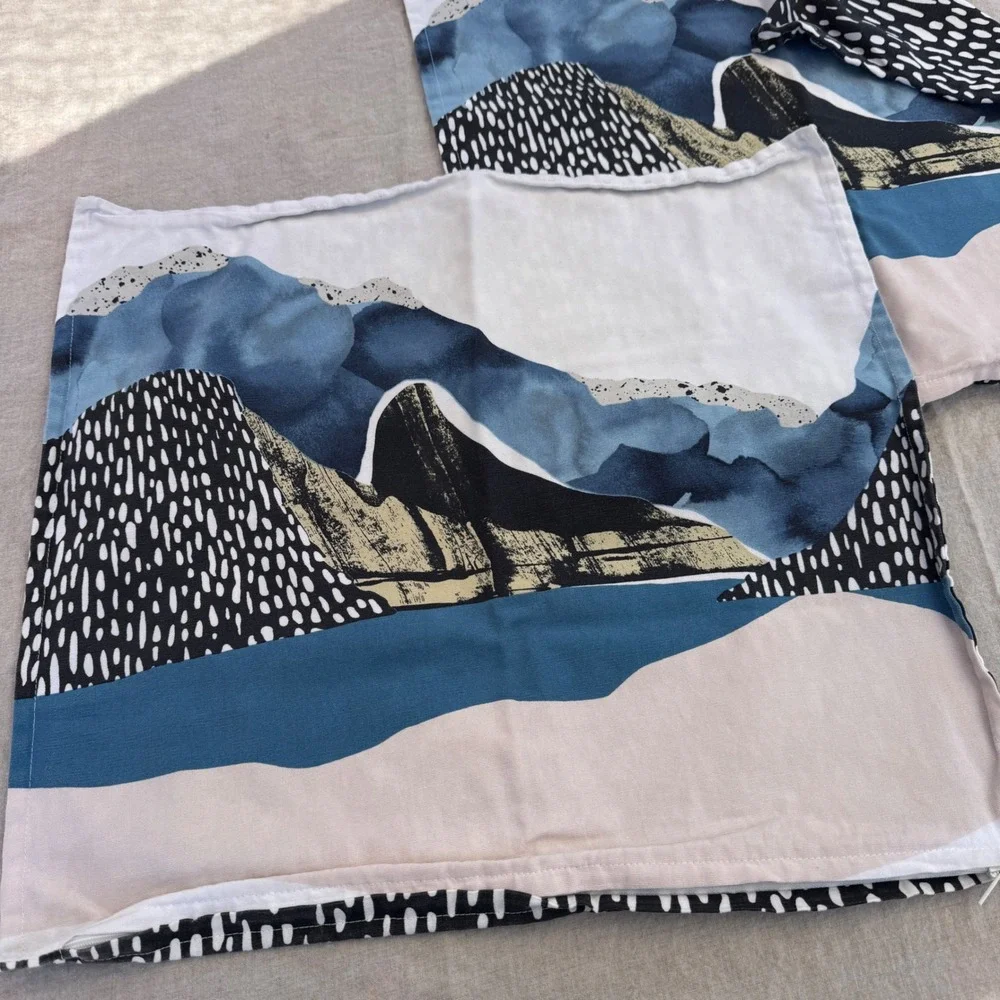IKEA VINTER 2017 Pillow Covers 20x20 Blue White Mountain Abstract Scandi Set 2